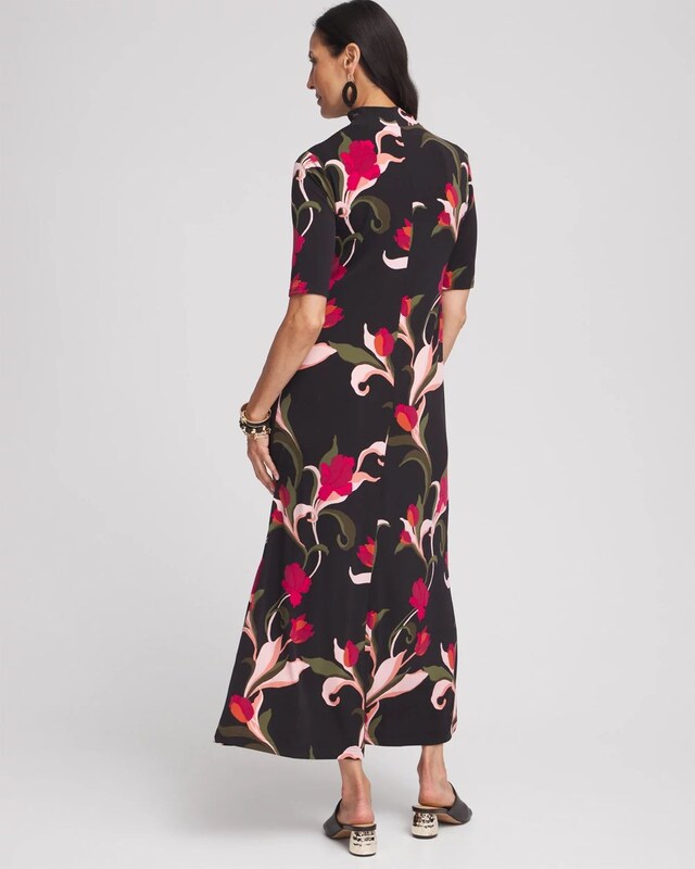 Elbow-sleeve Mock Neck Maxi Dress - image 3